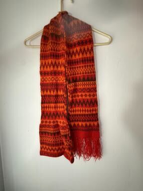 Peruvian Alpaca Scarf Red Orange Andean Woven Fringe Export Style